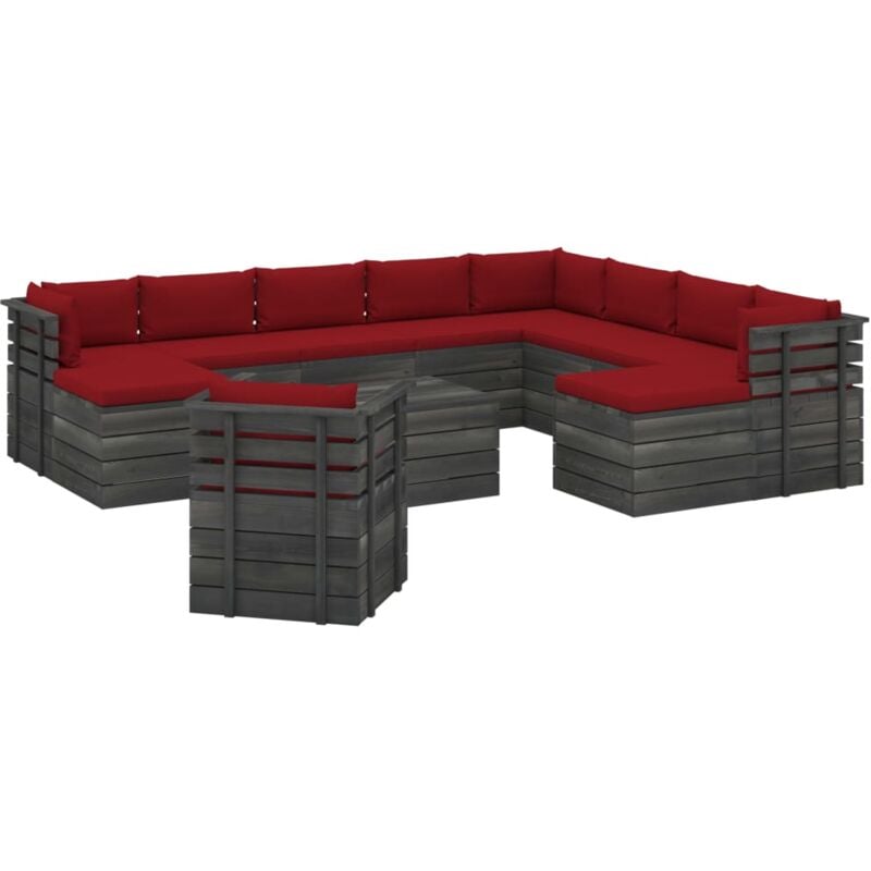 

Madera Maciza Pino Muebles de Palets de Jardín 12 Piezas Cojines Rojo Vino Tinto - Rojo - Vidaxl