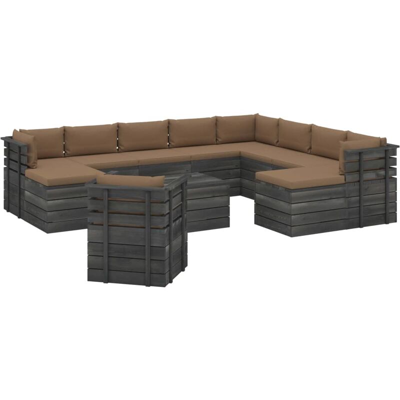 

Madera Maciza Pino Muebles de Palets de Jardín 12 Piezas Cojines Gris Taupe - Gris Topo - Vidaxl