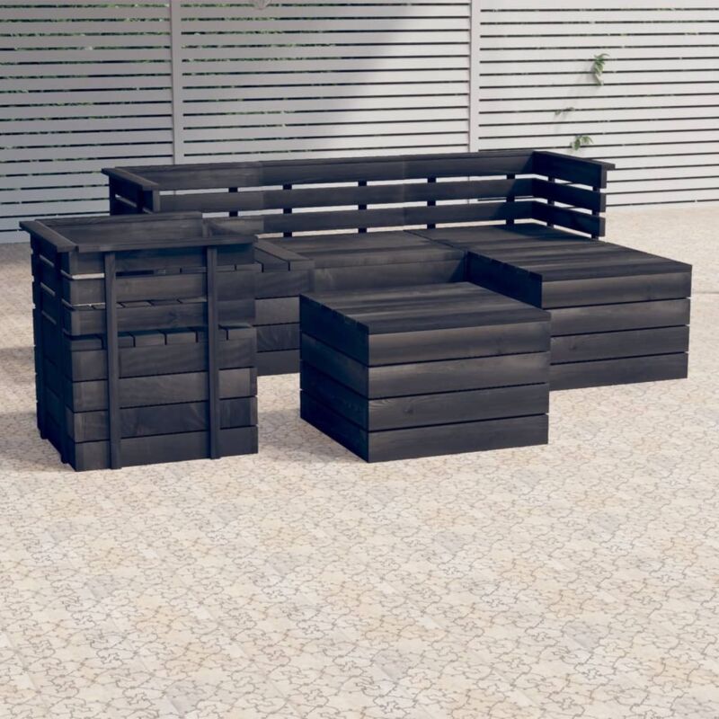 

vidaXL Muebles palets de jardín 6 pzas madera maciza pino gris oscuro - Gris