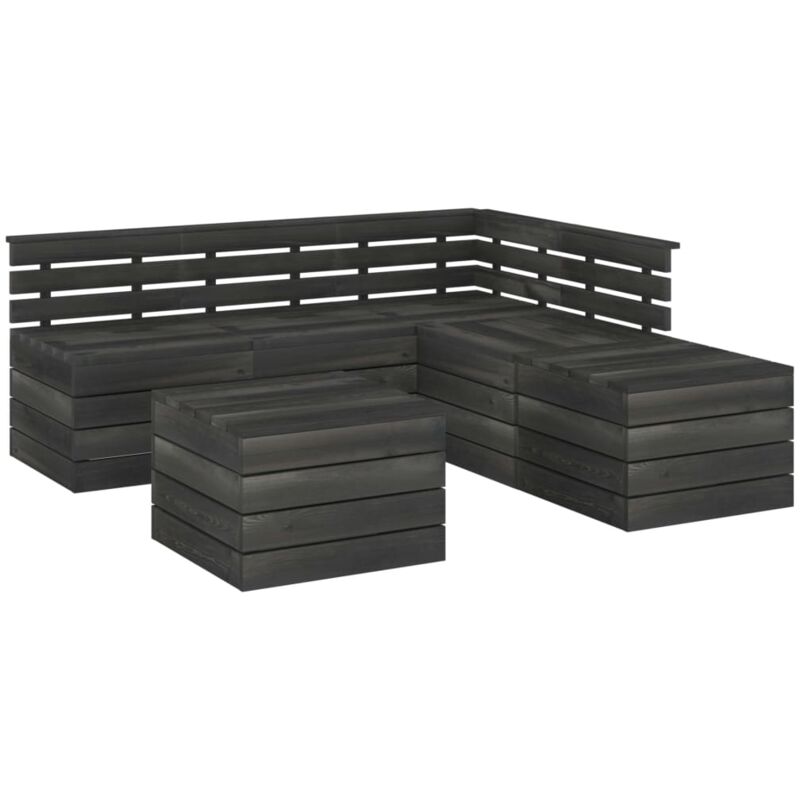 

vidaXL Muebles palets de jardín 6 pzas madera maciza pino gris oscuro - Gris