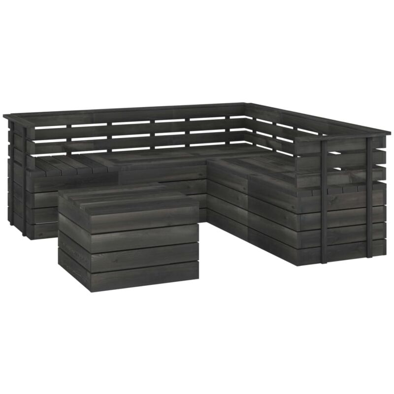 

vidaXL Muebles palets de jardín 6 pzas madera maciza pino gris oscuro - Gris