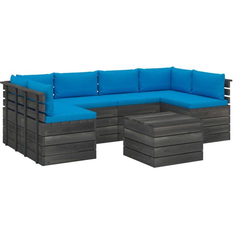 

Madera Maciza Pino Muebles de Palets para Jardín 7 Piezas Cojines Beige Claro - Azul - Vidaxl