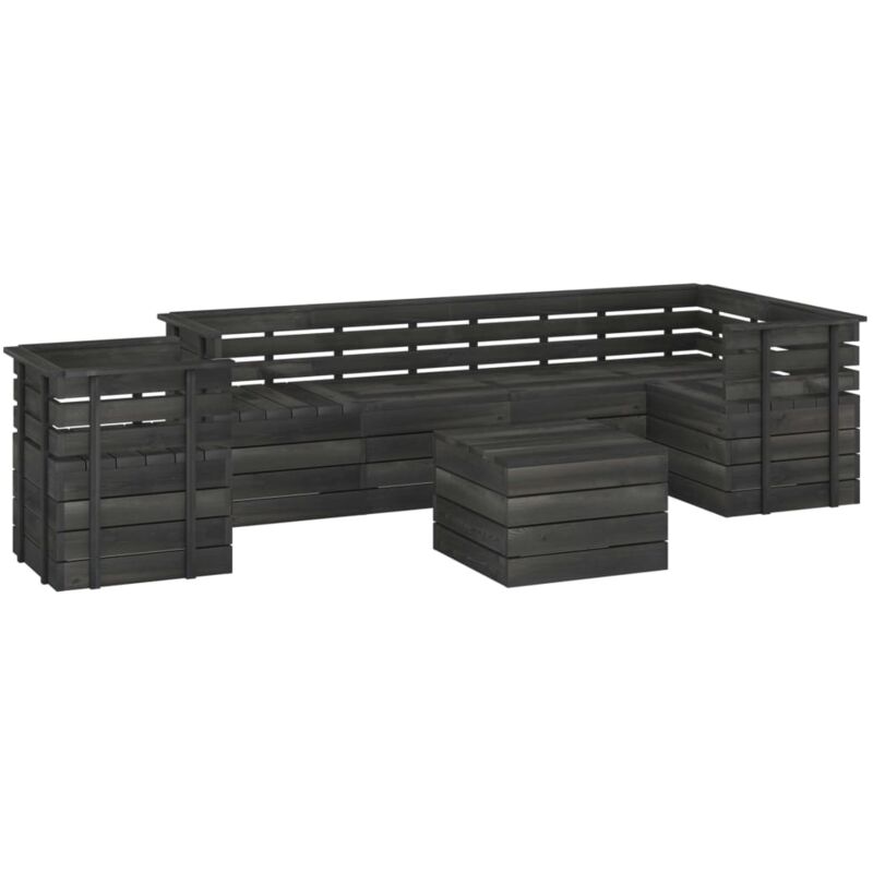 

vidaXL Muebles palets de jardín 7 pzas madera maciza pino gris oscuro - Gris