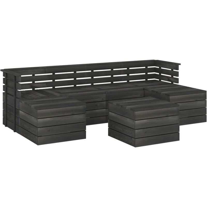 

vidaXL Muebles palets de jardín 7 pzas madera maciza pino gris oscuro - Gris