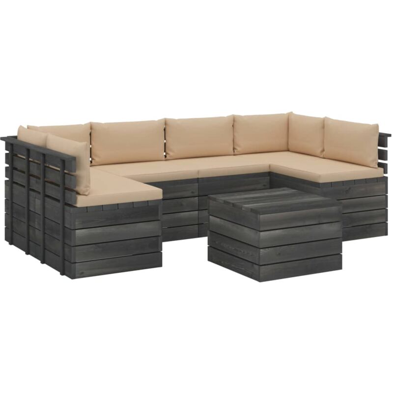 

Madera Maciza Pino Muebles de Palets para Jardín 7 Piezas Cojines Beige - Beige - Vidaxl