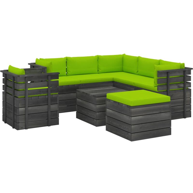 

Madera Maciza Pino Muebles de Palets para Jardín 8 Piezas Cojines Verde Brillante - Verde - Vidaxl