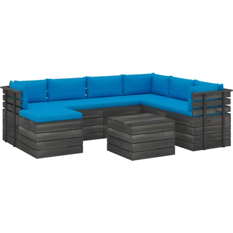 

Madera Maciza Pino Muebles de Palets para Jardín 8 Piezas Cojines Beige Claro - Azul - Vidaxl