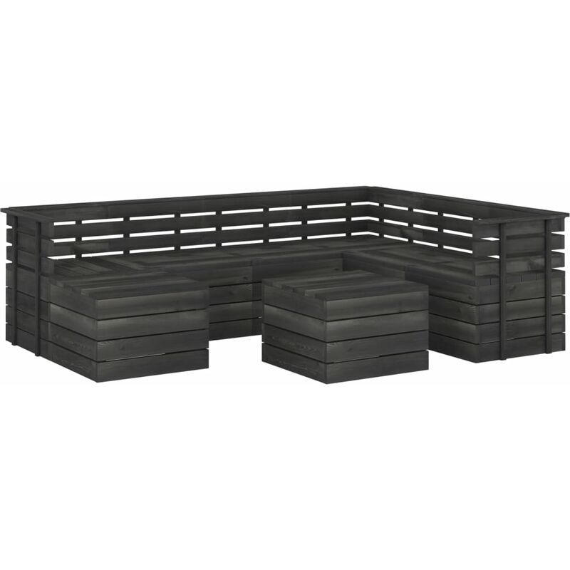 

vidaXL Madera Maciza Pino Muebles de Palets para Jardín 8 Piezas Cojines Gris Oscuro - Gris