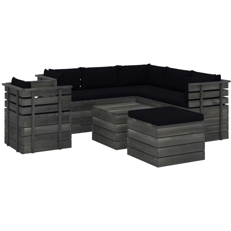 

Madera Maciza Pino Muebles de Palets para Jardín 8 Piezas Cojines Negro - Negro - Vidaxl