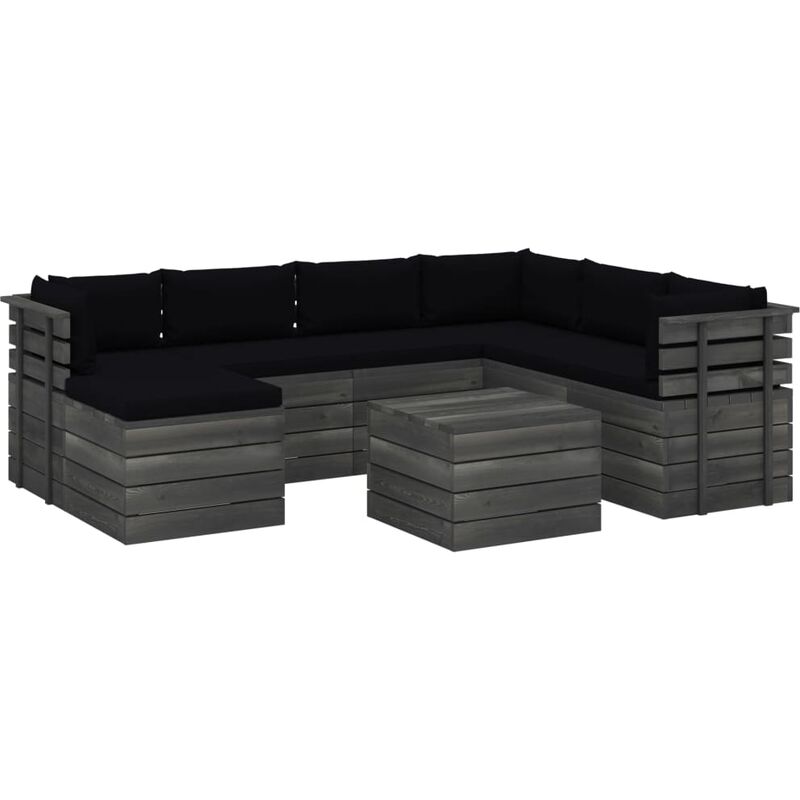 

Madera Maciza Pino Muebles de Palets para Jardín 8 Piezas Cojines Negro - Negro - Vidaxl