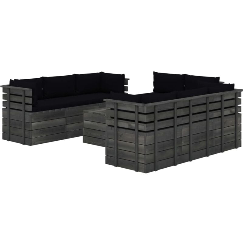 

vidaXL Madera Maciza Pino Muebles de Palets para Jardín 9 Piezas Cojines Negro - Negro