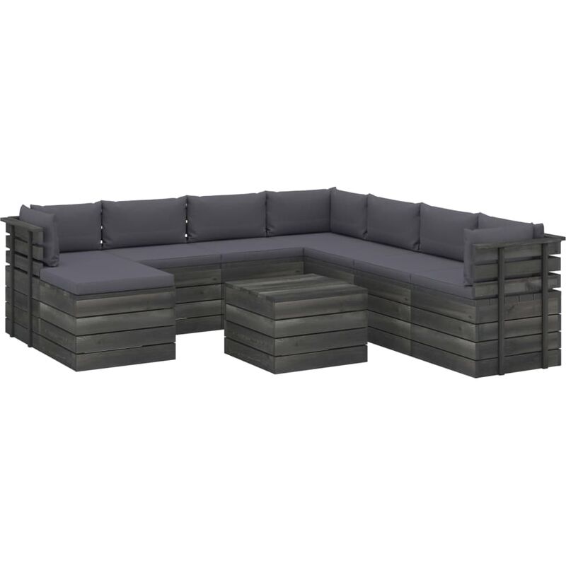 

Madera Maciza Pino Muebles de Palets de Jardín 9 Piezas Cojines Gris Antracita - Antracita - Vidaxl