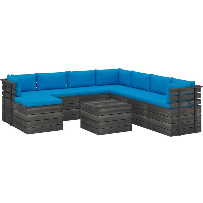 

Madera Maciza Pino Muebles de Palets de Jardín 9 Piezas Cojines Beige Claro - Azul - Vidaxl