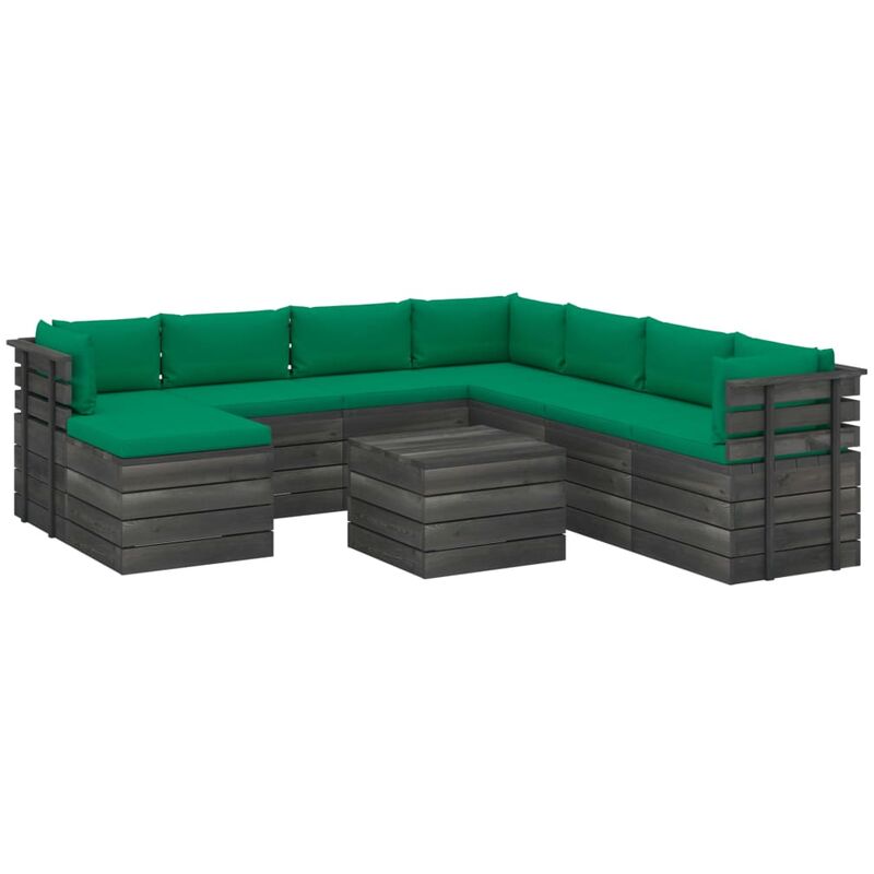 

Madera Maciza Pino Muebles de Palets de Jardín 9 Piezas Cojines Verde - Verde - Vidaxl