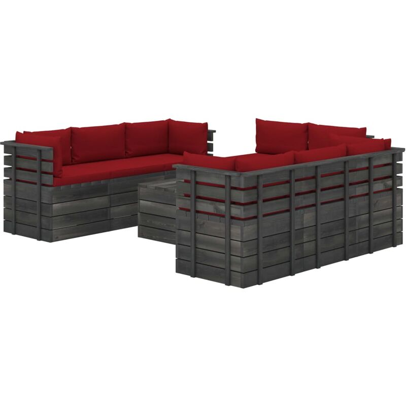 

vidaXL Madera Maciza Pino Muebles de Palets para Jardín 9 Piezas Cojines Rojo Vino Tinto - Rojo