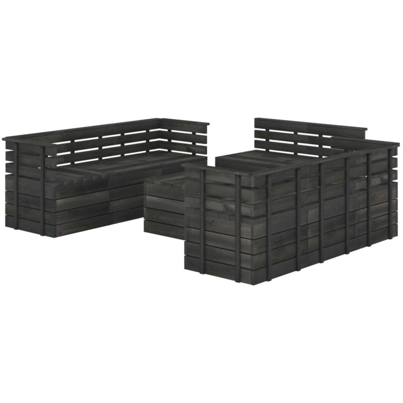 

vidaXL Madera Maciza Pino Muebles de Palets para Jardín 9 Piezas Cojines Gris Oscuro - Gris
