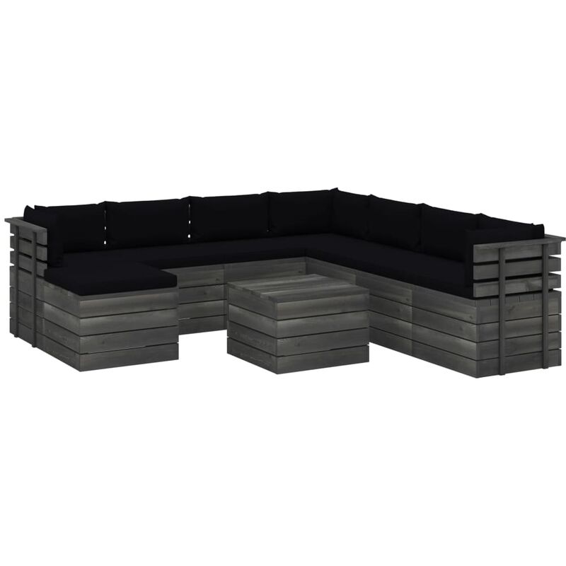 

Madera Maciza Pino Muebles de Palets de Jardín 9 Piezas Cojines Negro - Negro - Vidaxl