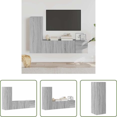 vidaXL Muebles para sala -  Set de muebles para TV 3 pzas madera contrachapada gris Sonoma