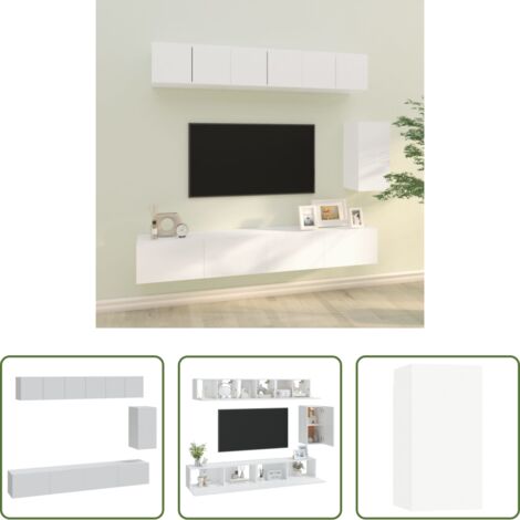 vidaXL Muebles para sala -  Set de muebles para TV 6 piezas madera contrachapada blanco