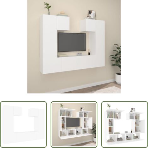 vidaXL Muebles para sala -  Set de muebles para TV 6 piezas madera contrachapada blanco