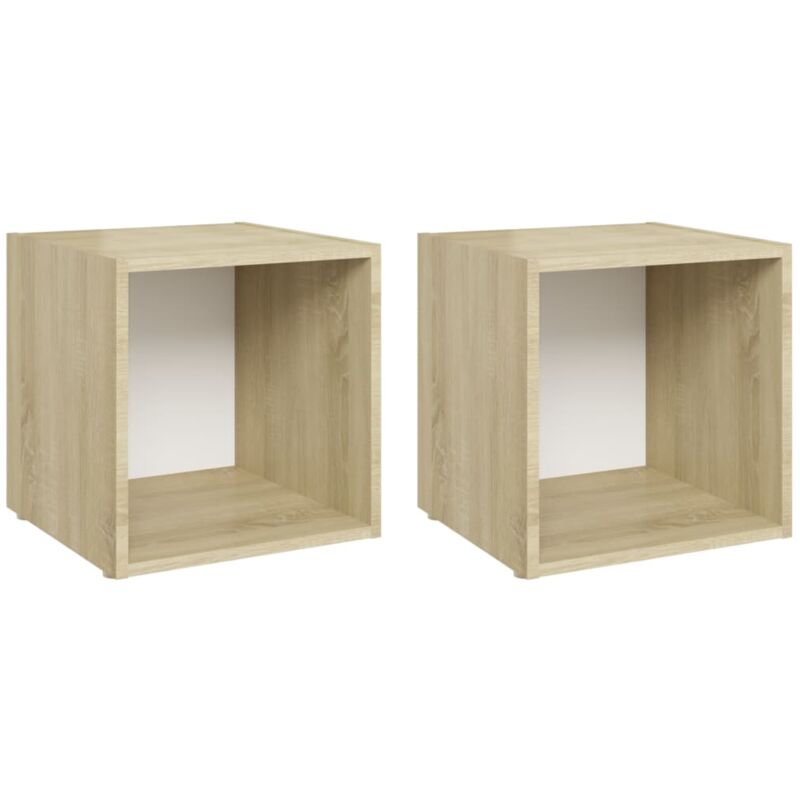

vidaXL Muebles para TV 2 uds aglomerado blanco y Sonoma 37x35x37 cm - Blanco