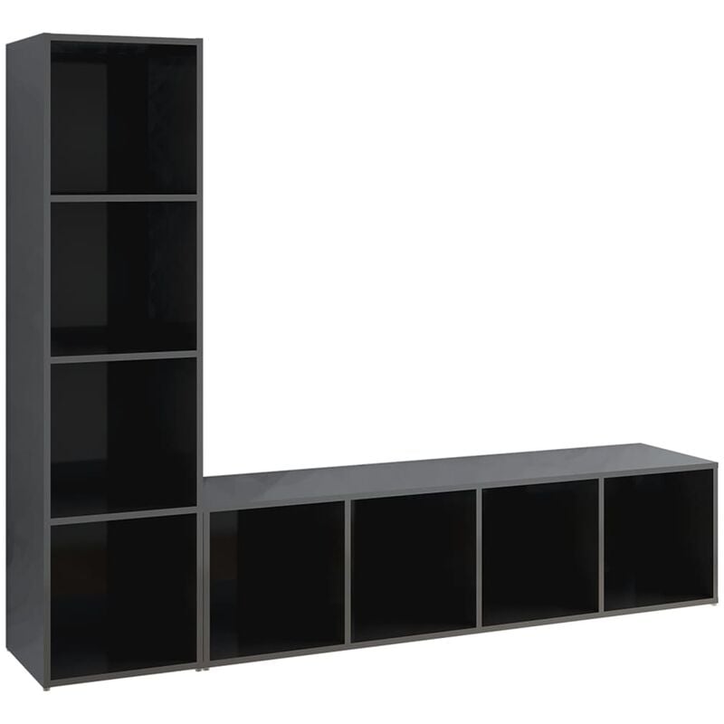

Muebles para TV 2 uds aglomerado gris brillante 142,5x35x36,5cm - Gris - Vidaxl