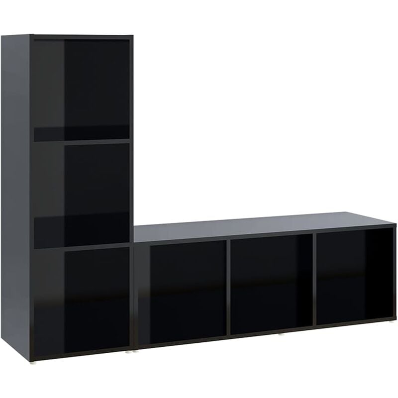 

Muebles para TV 2 uds aglomerado negro brillante 107x35x37 cm - Negro - Vidaxl