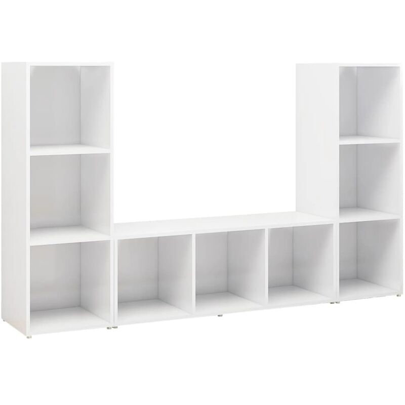 

vidaXL Muebles para TV 3 uds aglomerado blanco brillante 107x35x37 cm - Blanco