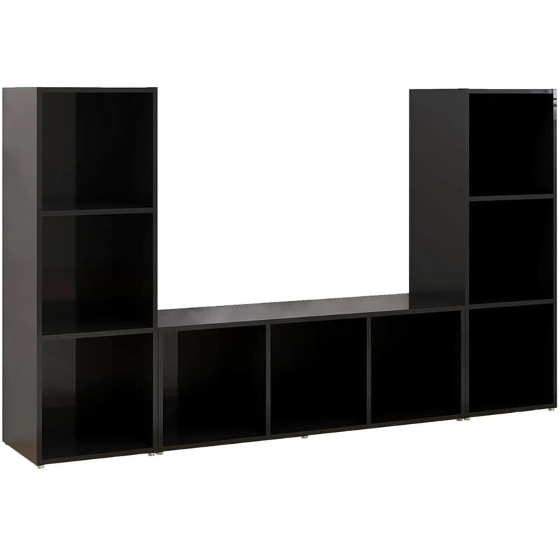 

Muebles para TV 3 uds aglomerado negro brillante 107x35x37 cm - Negro - Vidaxl