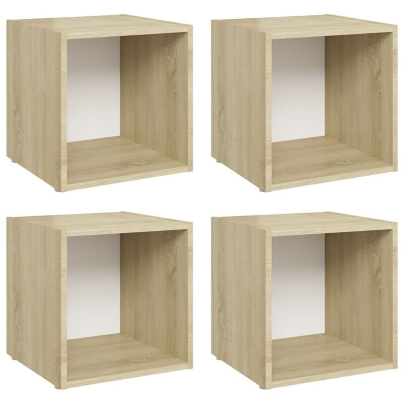 

Muebles para TV 4 uds aglomerado blanco y Sonoma 37x35x37 cm - Blanco - Vidaxl