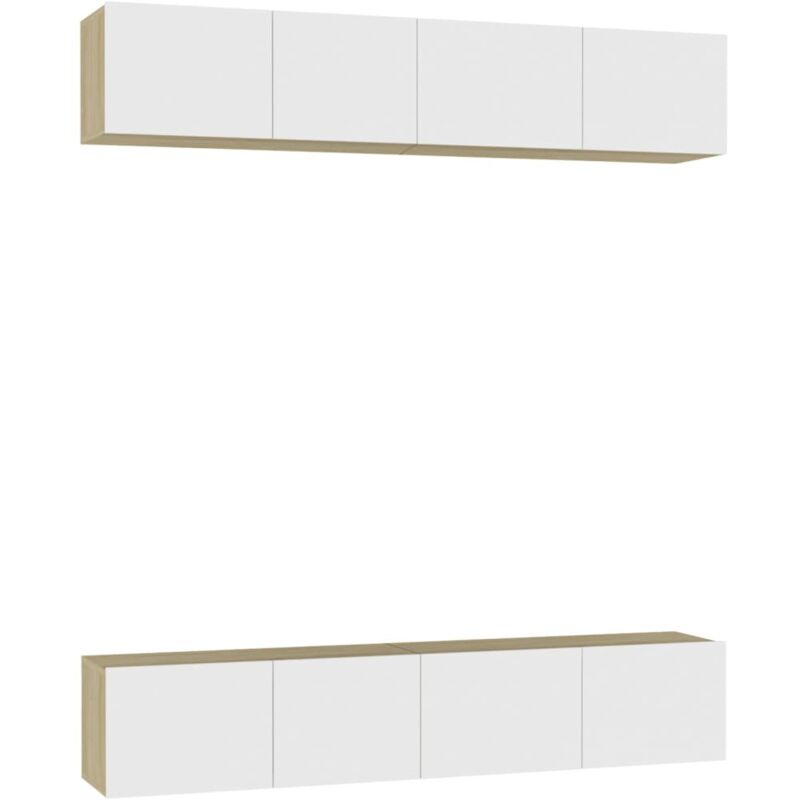 

vidaXL Muebles para TV 4 uds aglomerado blanco y Sonoma 80x30x30 cm - Beige
