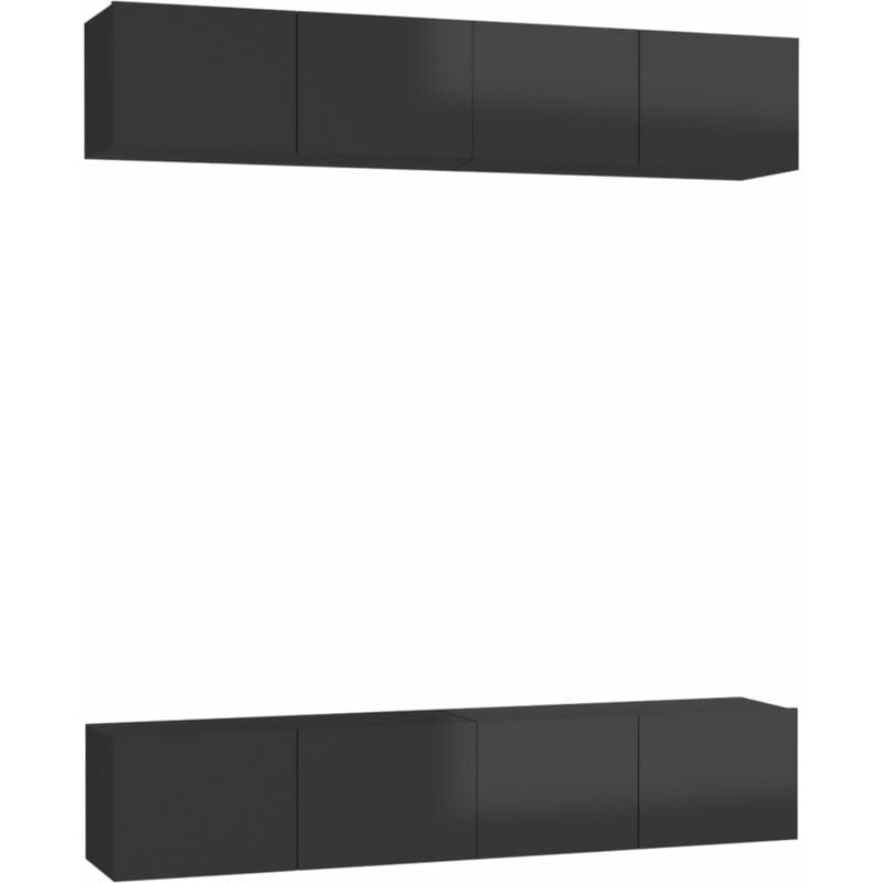 

Muebles para TV 4 uds aglomerado negro brillante 100x30x30 cm - Negro - Vidaxl