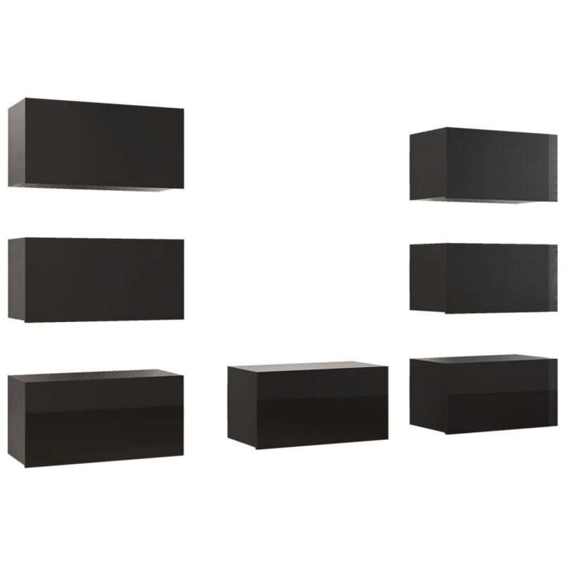 

Muebles para TV 7 uds aglomerado negro brillo 30,5x30x60 cm - Negro - Vidaxl