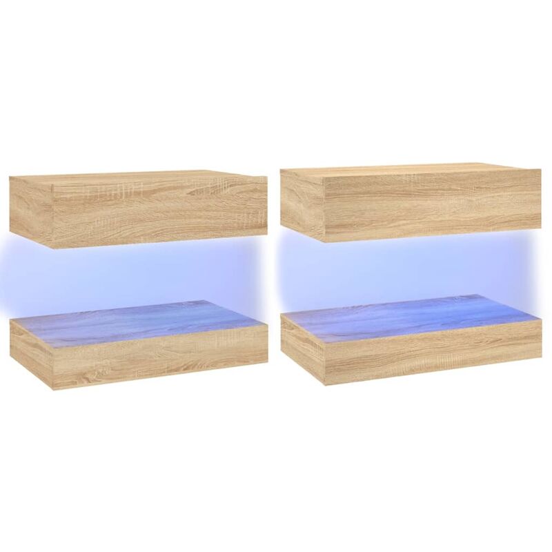 

vidaXL Muebles para TV con luces LED 2 uds color roble Sonoma 60x35cm - Marrón