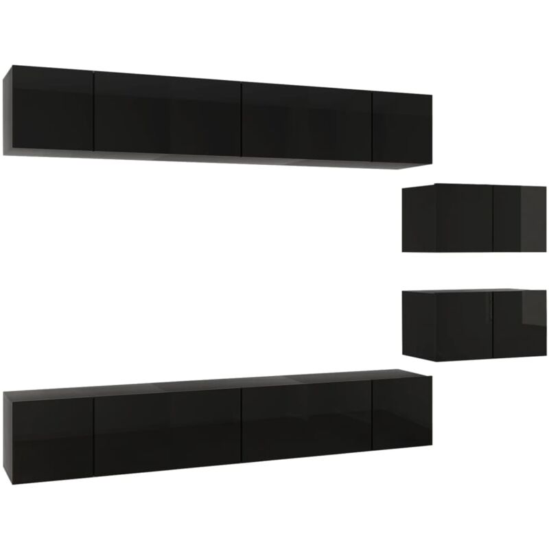 

Muebles para TV de 8 piezas aglomerado negro brillante - Negro - Vidaxl