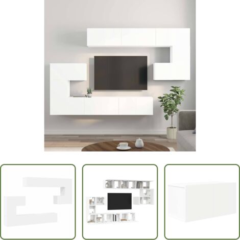 vidaXL Muebles para TV -  Set de mueble para TV 10 piezas madera de ingeniería blanco