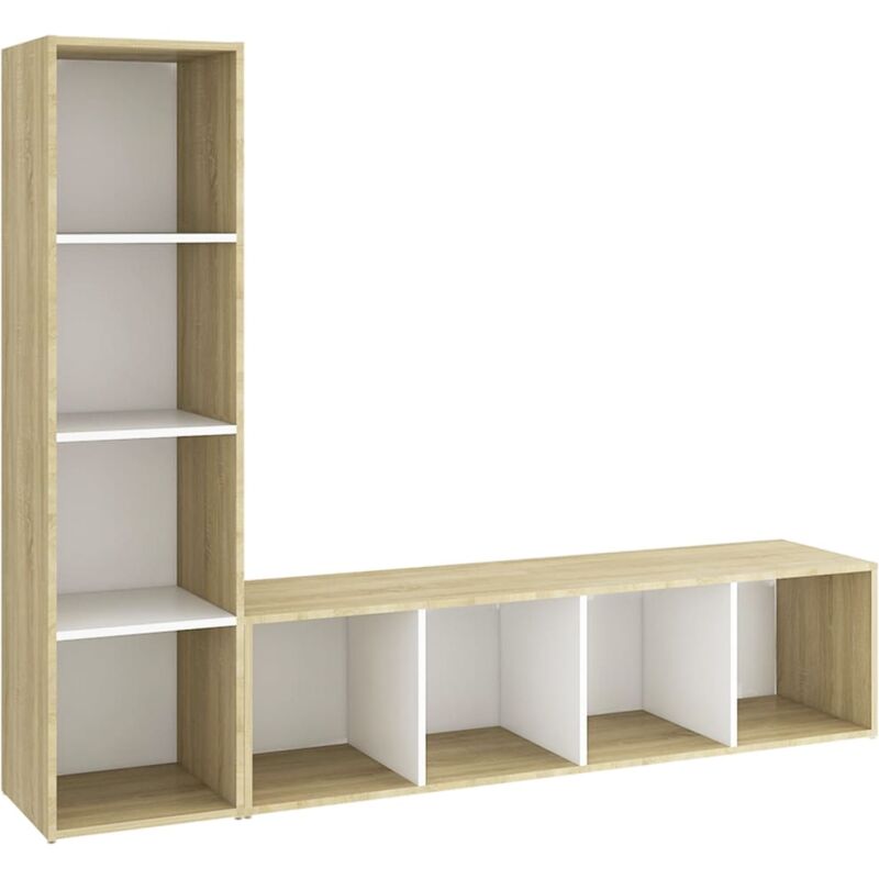 

vidaXL Muebles TV 2 uds aglomerado blanco roble Sonoma 142,5x35x36,5cm - Blanco