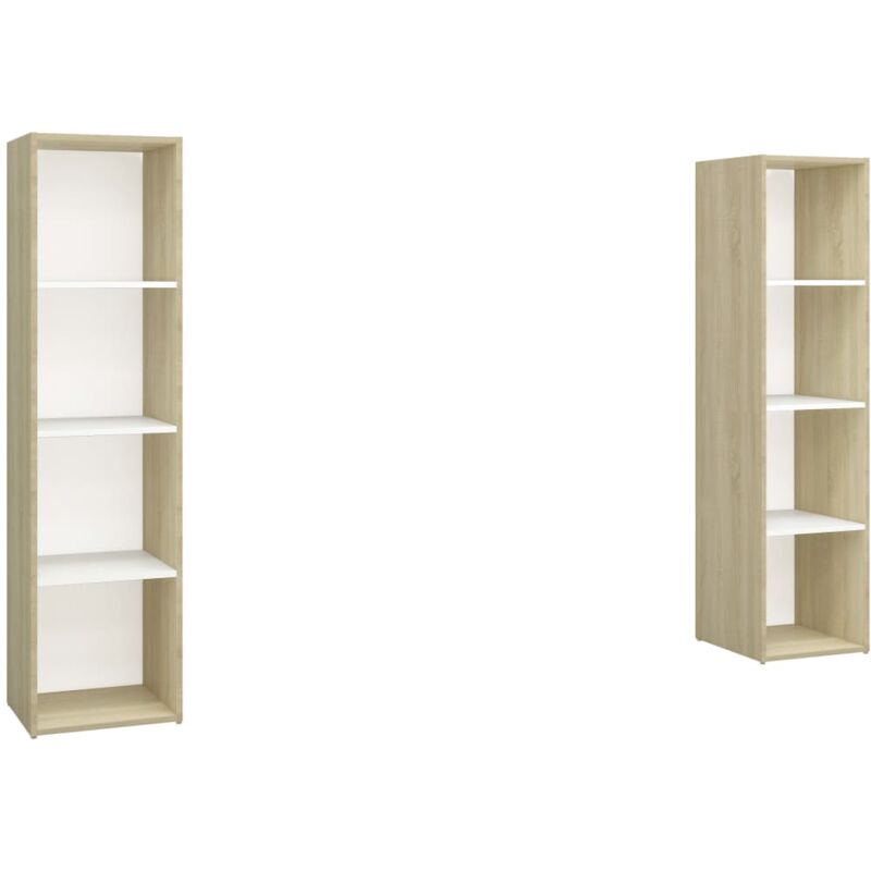 

Muebles TV 2 uds aglomerado blanco roble Sonoma 142,5x35x36,5cm - Blanco - Vidaxl