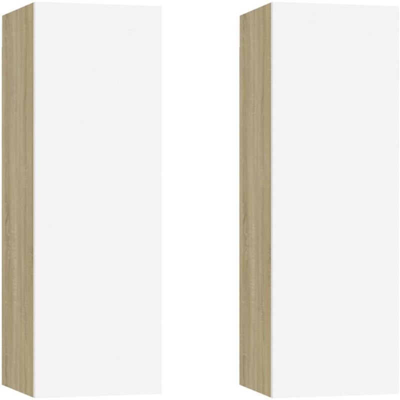 

vidaXL Muebles TV 2 uds aglomerado blanco y roble Sonoma 30,5x30x90cm - Blanco