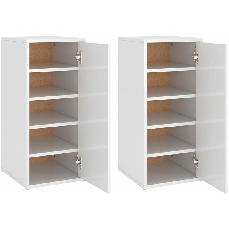 

vidaXL Muebles zapateros 2 uds aglomerado blanco brillo 32x35x70 cm - Blanco