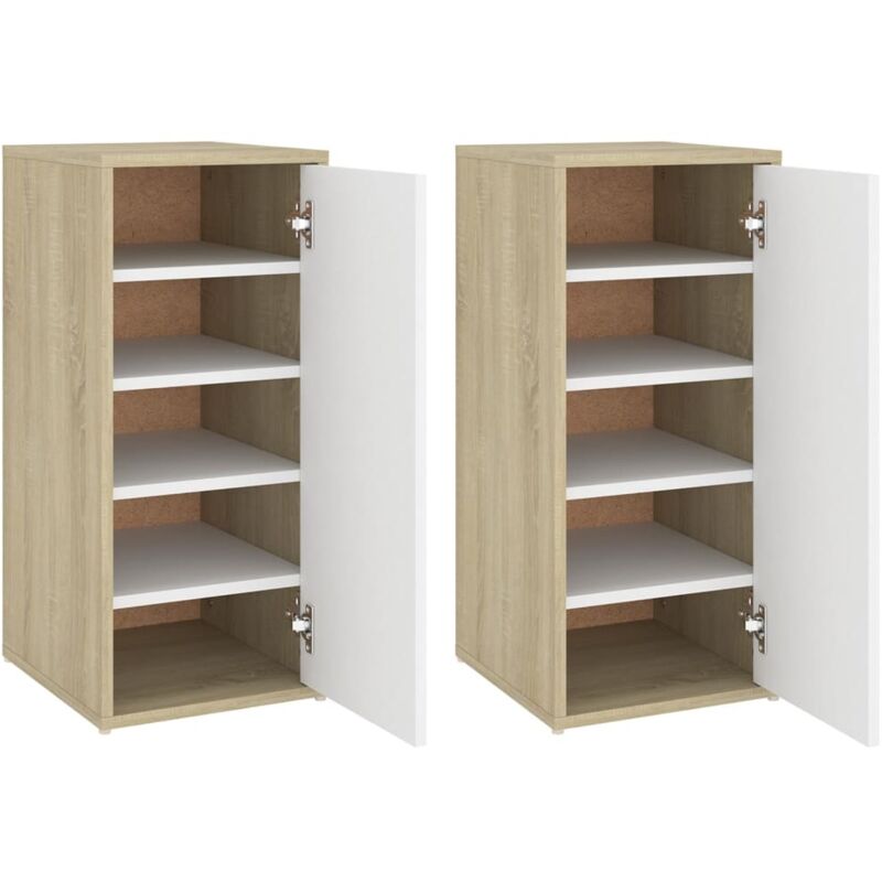 

vidaXL Muebles zapateros 2 uds aglomerado blanco roble 32x35x70 cm - Beige
