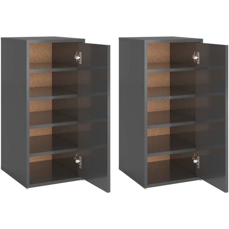 

vidaXL Muebles zapateros 2 uds aglomerado gris brillante 32x35x70 cm - Gris