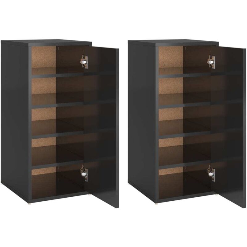 

vidaXL Muebles zapateros 2 uds aglomerado negro brillo 32x35x70 cm - Negro
