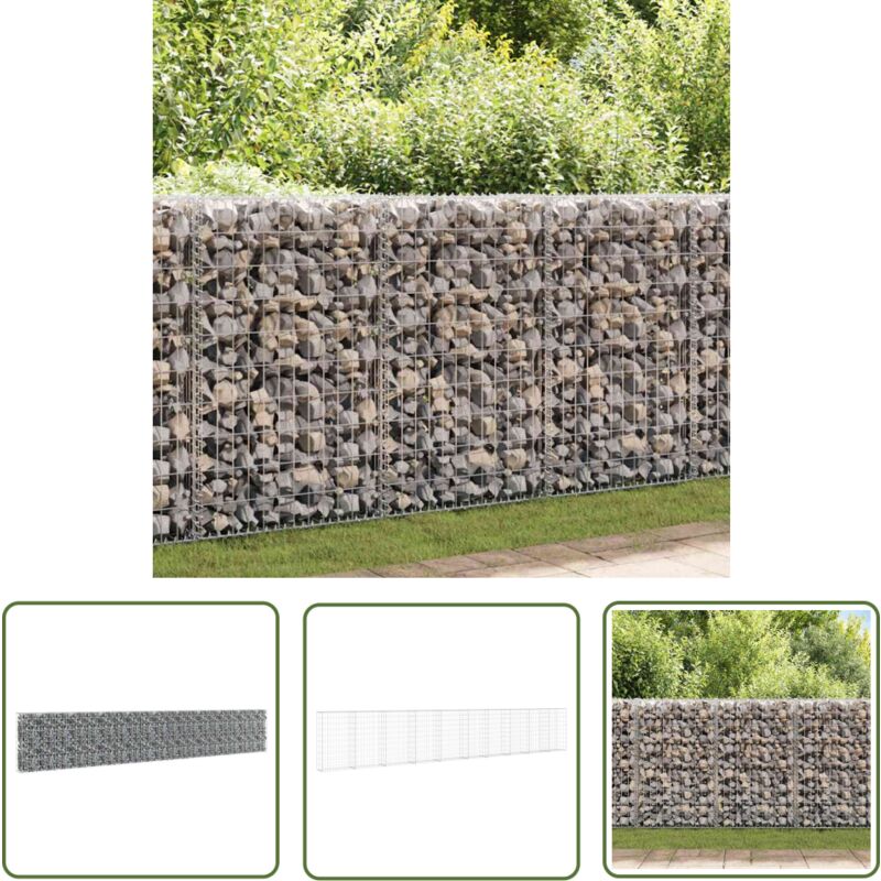 The Living Store Mur à gabion avec couvercles Acier galvanisé 600x30x100 cm - Mur En Gabion - Cloture Gabion - Panneau De Clore - Décoration Jardin
