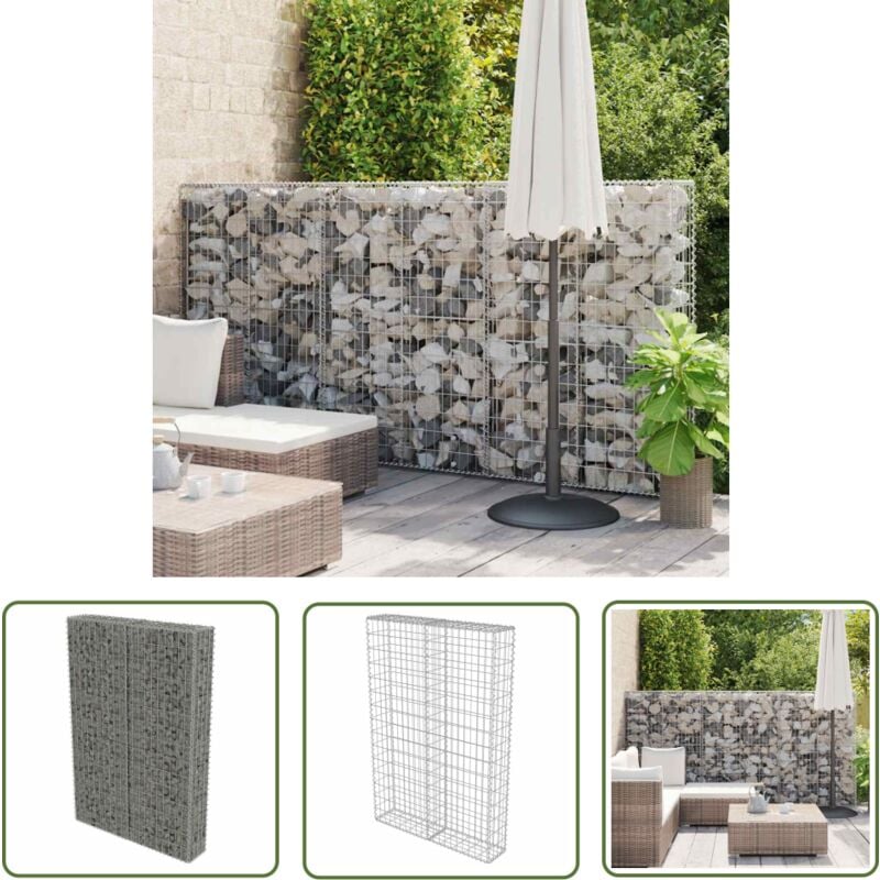 The Living Store Mur à gabion avec couvercles Acier galvanisé 100x20x150 cm - Mur En Gabion - Clôture En Gabion - Panneau De Clôture - Décoration