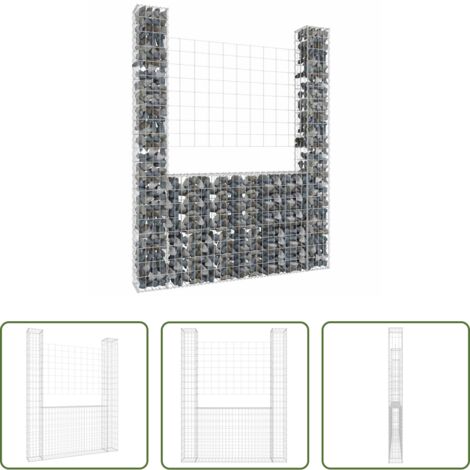 vidaXL Muro di sostegno -  Gabbione a U con 2 Pali in Ferro 140x20x200 cm