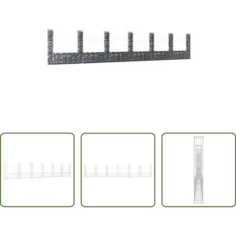 vidaXL Muro di sostegno -  Gabbione a U con 7 Pali in Ferro 740x20x150 cm