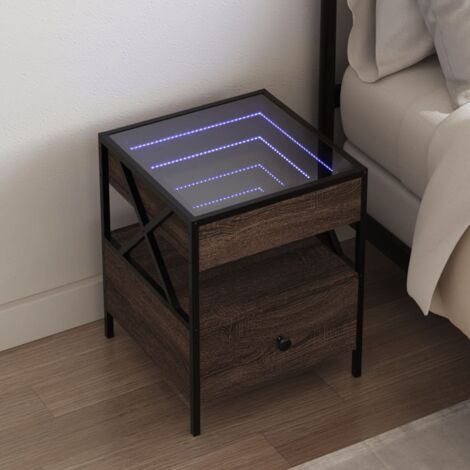 vidaXL Nachttisch mit unendlichem LED-Spiegel Eichenbraun 40x40x51 cm
