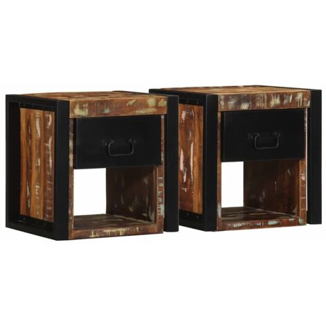 vidaXL Nachttische 2 Stk. Mehrfarbig 40x35x40 cm Altholz Massivholz