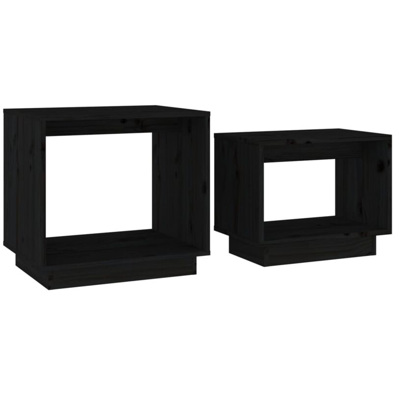 Nesting Coffee Tables 2 pcs Black Solid Wood Pine Vidaxl Black